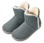 AONEGOLD® Slippers Women Man Faux Fur Lined Knit Anti-Slip Indoor Slippers Boots House Slipper Bootie (Green,6.5-7)