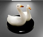 MARBOGLASS India Pair of Beautiful White Duck Figurine, Showpiece Handmade Opal Glass Showpiece for House Decoration, Gift(3X3 inch)