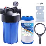 PUREPLUS 1-Stage Whole House Water Filter, with Iron Manganese Reducing Water Filter, 10"x4.5" Sediment Cartridge Universal Housing, for Well Water