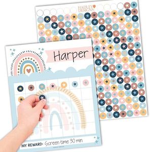Sticker Chart for Kids Behavior at Home & Classroom - 25 Reward Chart for Kids Incentives, Gold Star Sticker Sheets, Boho Incentive Charts for Classroom Must Haves