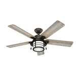 Hunter Fan Company, 59273, 54 inch Key Biscayne Onyx Bengal Indoor/Outdoor Ceiling Fan with LED Light Kit and Pull Chain