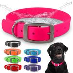 Regal Dog Products Large Pink Waterproof Dog Collar with Heavy Duty Double Buckle & D Ring | Vinyl Coated, Custom Fit, Adjustable Biothane Dog Collar | Chew Resistant Waterproof Collar for Dogs