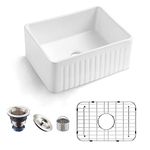 MEJE 60.5x45.5 cm Farmhouse Ceramic Kitchen Sink, Small Apron-Front Sink with Strainer & Bottom Grids