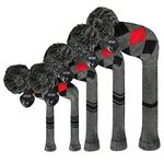 Scott Edward Golf Headcovers 5Pcs for Driver*1 Fairway*2 Hybrid*2,Knitted Elastic Yarn Double Layers Big Pom Protect Golf Club from Scracthes and Dust,Perfect Match Golf Bags (Grey/Red/Black Argyles)