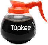 Tupkee Commercial Coffee Pot Replacement - Restaurant Glass Coffee Pots 12 Cup Decanter Carafe - 64 oz. 12-Cup, Orange Handle/Decaf