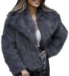 Flygo Women's Faux Fur Coat Fluffy Faux Fur Jacket Long Sleeve Lapel Furry Winter Jackets Shaggy Parka Short Coat(DarkGrey-L)