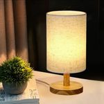 Bedside Lamp, Warm Light Small Table Lamp, 3-Way Dimmable Table Lamp, with Flaxen Fabric Shade and Wooden Base, for Bedroom Living Room Nightstand Office