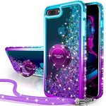 Silverback for iPhone 8 Plus Case, iPhone 7 Plus Case with Ring Kickstand Lanyard, Moving Liquid Holographic Sparkle Glitter, Girls Women Bling Diamond Protective Cover for iPhone 8 7 Plus - Purple