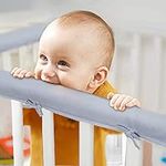 Eastern Corridor-EU 3-Piece Baby Crib Rail Cover Protector Set from Chewing for Standard Cribs,100% Silky Soft Microfiber Polyester, Fits Side and Front Rails Grey