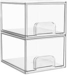 Vtopmart 2 Pack Stackable Storage Drawers, Acrylic Organiser with 16 Non-slip Mat, Bathroom Organiser Storage for Dresser, Bathroom