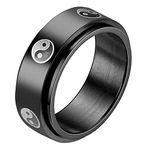 Rofusn Stainless Steel Tai Chi Yin Yang Spinner Ring for Men Women, Black Fidget Band Rings Promise Wedding Band Jewelry Gifts, Metal, other