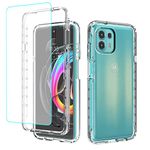 Jhxtech for Moto Edge 20 Fusion/Edge 20 Lite XT2139-1 Case with Tempered-Glass Screen Protector, Clear Full Body Protective Hard PC Shell TPU Bumper Cover Cases for Motorola Moto Edge 20 Lite (clear)