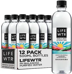 LIFEWTR Premium Purified Water pH Balanced with Electrolytes, 100% recycled plastic bottles, 16.9 Fl Oz Bottles, 500ml (Pack of 12)