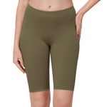 SOIE Women's Mid Rise Soft Polyamide Spandex Knee Length Cycling Shorts, Military, M