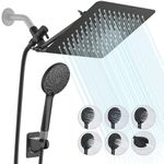 PROOX Rain Shower Head, 10" High-Pressure Rainfall/6 Settings Handheld Shower Combo,11" Upgrade Extension Arm & Height/Angle Adjustable, 3-Way Diverter - Matte Black