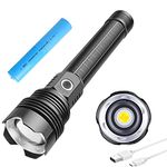 LUXNOVAQ Rechargeable LED XHP70 Torch, 30000 Lumens Tactical LED Flashlight Bright Handheld Torches,5 Modes, Rechargeable Waterproof Zoomable Light for Camping, Fishing, Emergency, Daily Use