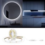 LXLQZXW COB LED Strip Light 5V USB Powered, 2M 640LEDs Dimmable LED Vanity Mirror Lights CRI90+ LED White Light,Flexible Under Cabinet Tape Light for Bedroom,Kitchen,Home Vanity Mirror Lighting