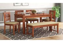 Winntage Furniture Sheesham Wood 6 Seater Dining Table with 4 Cushion Chairs and Bench Six Seater Dining Room Furniture Wooden Dinner Table for Living Room Home (Honey Finish) | 1 Year Warranty