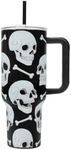 Bioworld Halloween Skulls & Bones 40 Oz Black Stainless Tumbler with Handle