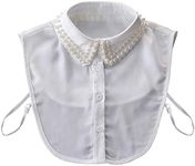 Joyci Diamond Pearl False Collar Peterpan Fake Collar Half Shirt Dickey (B White)