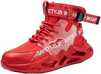 Luolocsn Womens Work Boots Safety Steel Toe Shoes for Men Slip Resistant Lightweight Breathable Industrial & Construction Sneakers Red 39/8 Women/6.5 Men