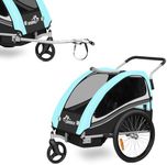 SAMAX Children Bike Trailer 2in1 Kids Jogger Stroller with Suspension 360° rotatable Childs Bicycle Trailer Transport Buggy Carrier for 2 Kids in Turquoise - Black Edition