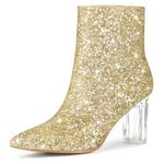 Allegra K Women's Clear Block Heel Glitter Gold Ankle Boots 8 M US