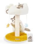 Happi N Pets Cloud Cat Scratching Post with Bed, 22“/56CM Cat Tree for Indoor Cats, Cat Scratcher with Cozy Top Perch for Kitten & Adult, Removable Washable Cover, Small Cat Tower with Toys