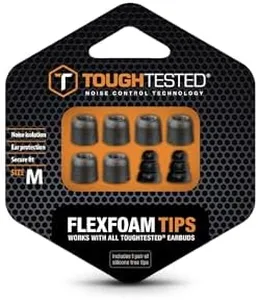 ToughTested FLEXFOAM Tips Noise Isolation Ear Protection Secure Fit Works with All ToughTested Earbuds