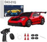 1:43 RC Drift Car 20KM/H with Gyro, 2.4G 4WD Full Proportional Alloy Sport Racing Car, Adjustable Speed, LED Lighting for Teens & Adults-D43-01