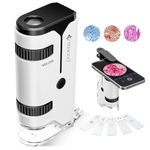 100x-250x Mini Pocket Microscope for Kids Adults, Protable Handheld Microscope with 5 Microscope Slides, Phone Adapter, Miniscope Portable Microscope Kit for Kids Adults Science Lab Education,White