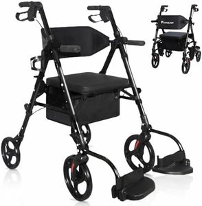 FlyingJoy 2-in-1 Lightweight Rollator Walker with Seat and Extra Wide Backrest, Foldable Rolling Walker with All-Terrain 10-inch Front and 8-inch Rear Wheels for Seniors, Supports up to 300 lbs