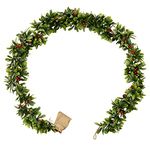 6' Pre Lit Christmas Garland Mistletoe Berries Green Leaves Battery Operated LEDs Indoor