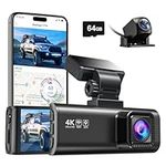 REDTIGER 4K Dual Dash Cam with 64GB Card, Built-in WiFi GPS Front 4K/2.5K and Rear 1080P Dual Dash Camera for Cars,3.18 inch Display,170 Deg Wide Angle Dashboard Camera Recorder,Support 256GB Max(F7N)