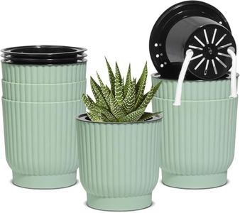 T4U Macetas de riego automático de 4 Pulgadas, Paquete de 6 macetas de plástico con Soporte, macetas de alféizar de Ventana para Todas Las Plantas de Interior y Exterior, violetas africanas (Verde)