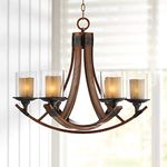 Tafford Mahogany Wood Finish Chandelier 27 1/2" Wide Farmhouse Rustic Curving Clear Outer Scavo Inner Glass 6-Light Fixture for Dining Room House Kitchen Entryway Bedroom - Franklin Iron Works