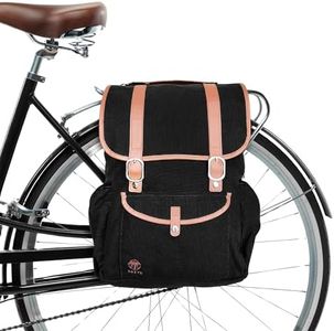 Sheyd Bags Convertible Double Pannier Backpack for Bicycles - Padded Laptop Pocket - Water-Resistant Canvas - Backpack Pannier Bike Bag for Rear Bike Rack - 17.3L - Ideal for Commuting Black