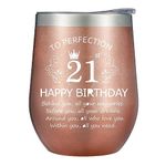 TOSFUYA Rose Gold 21st Birthday Gifts for Her, Birthday Wine Glass 12oz Stainless Steel Insulated Wine Tumbler, 21st Birthday Decorations for Women Men Sisters Friends Daughter Girlfriend