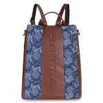 The Clownfish Akaya Collection Tapestry Fabric & Faux Leather Anti-Theft Back Open Style Womens Backpack Travel Backpack for College Going Girls (Blue-Floral)