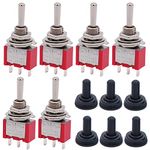 Twidec/6Pcs Mini Momentary Toggle Switch SPDT 3 Position 3 Pins (0N)-Off-(ON) Miniature Toggle Switch AC 5A/125V 2A/250V Car Boat Switches with Waterproof Cap MTS-123-MZ