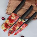 YELONA Ultra Sharp Printed Knife Set of 3 - German Stainless Steel Kitchen Knives with Chef's, Butcher, Paring, and Peeling Blades - Non-Slip ABS Plastic Handles