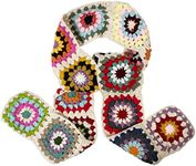 BIBITIME Handmade Knit Colorful Grid Floral Granny Square Scarf Crochet Warm Neck Warp Women Lady Winter (One Size, Multi Random)