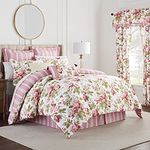 Waverly Soft Reversible Floral 4 Piece Bedding Comforter Set, Cotton, Berry, Queen