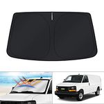 KUST Windshield Sun Shade for 1996-2024 GMC Savana Van Accessories, Passenger & Cargo Van Window Sunshade Sun Visor Protector Foldable Blocks UV Rays Keep Your Car Cooler