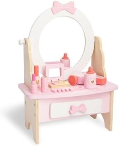 Wooden Vanity Set for Kids, Pretend Play Toddler Makeup Vanity Table Toys with 360° Rotatable Mirror, Beauty Salon Set Includes Makeup Accessories, Little Girls Gift Age 3+ (White)