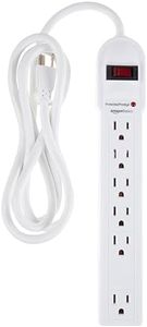 Amazon Basics Rectangular 6-Outlet Surge Protector Power Strip, 6-Foot Long Cord, 790 Joule - White