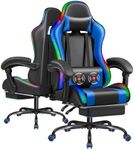 Furmax Gaming Chair with RGB LED Lights, Video Game Chair with Footrest and Massage Lumbar Support, High Back Reclining Computer Chair with Headrest, Swivel Seat Gamer Chair (LED Blue)