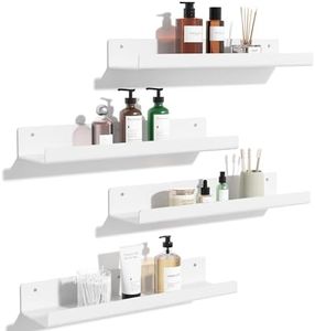 upsimples 4 Pack Acrylic Shelves for Wall Storage, 15" Floating Bookshelves for Kids, Display Shelf Organizer for Bathroom, Bedroom, Living Room, Kitchen, Room Decor, White