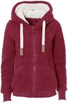 kooosin Women's New hooded sherpa jacket women Casual Winter Warm Soft Teddy Coat Zip Up Hooded Sweatshirt Jacket Coat, Wine, XX-Large