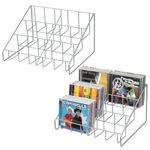 MyGift 3-Tier Cascading Metal Wire CD Storage Rack with Silver-Tone Finish, Tabletop Compact Disc Jewel Case Holder, Step Tier Office Desktop Media Organizer, Set of 2